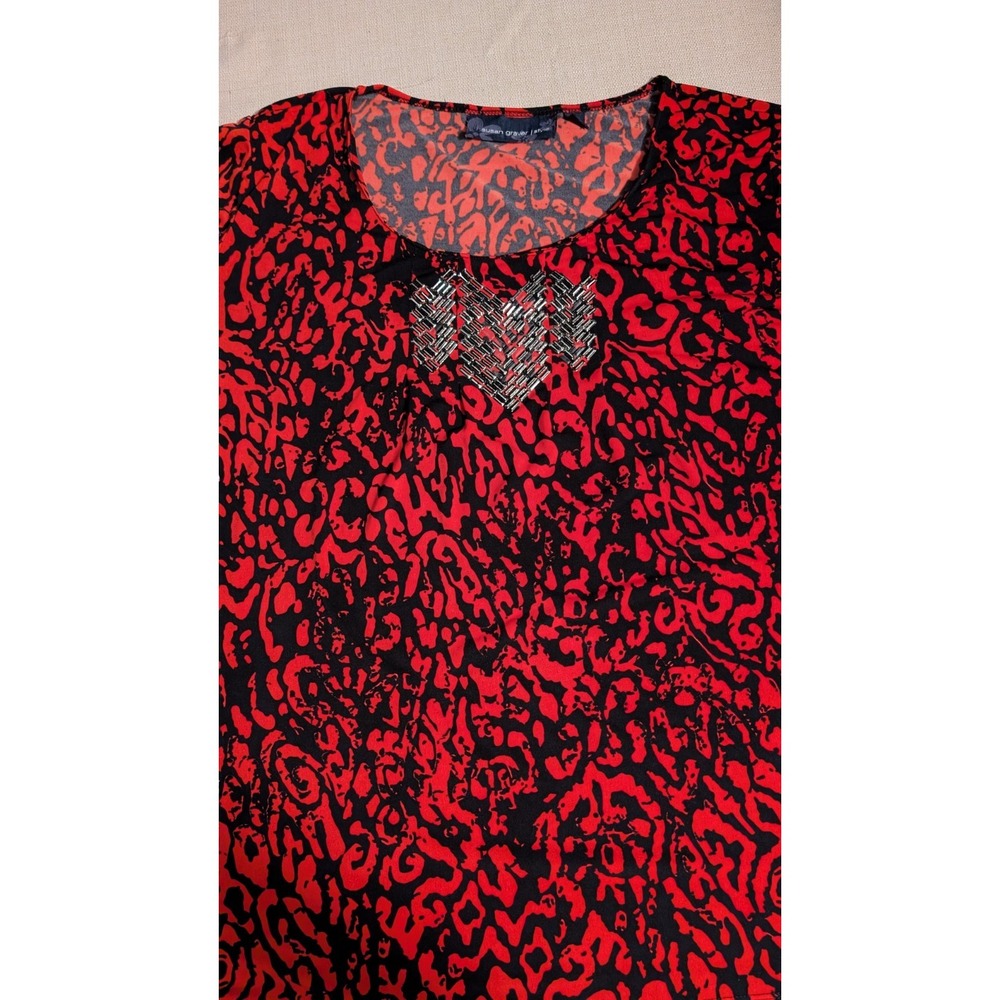 Women's Red Susan Graver Short Sleeve Polyester Heart Top Size 2x